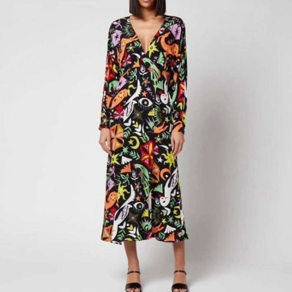 Never Fully Dressed Multicolor Midi Dress cotton deep v